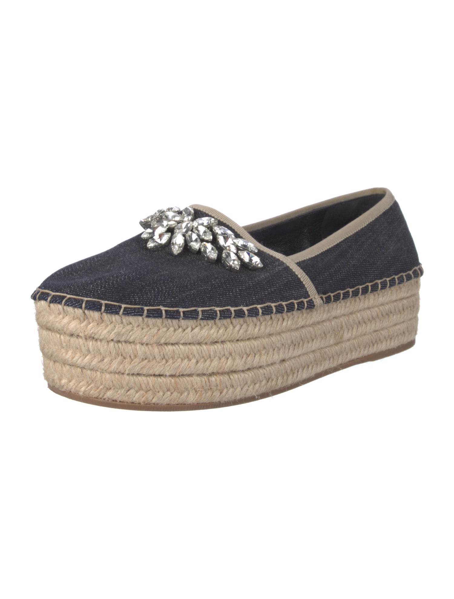 Miu Miu Denim Crystal Embellishments Espadrilles