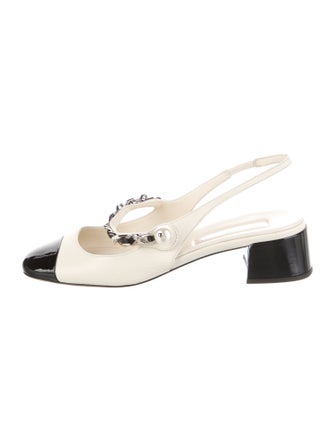 Miu Miu Leather Chain-Link Accents Slingback Pumps