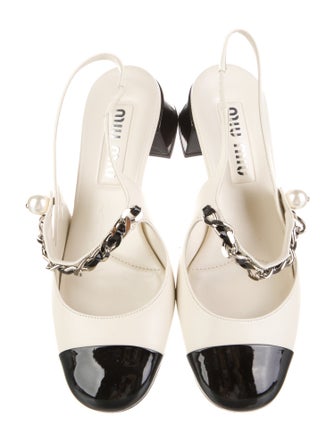 Miu Miu Leather Chain-Link Accents Slingback Pumps