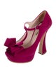 Miu Miu Suede Bow Accents T-Strap Pumps