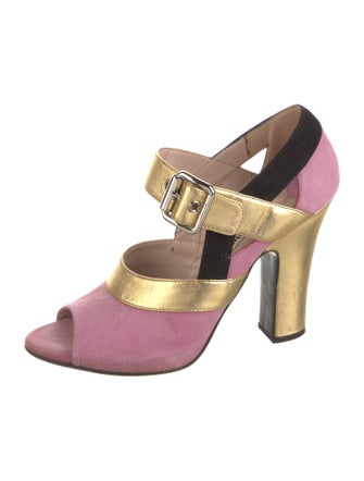 Miu Miu Suede Colorblock Pattern Sandals