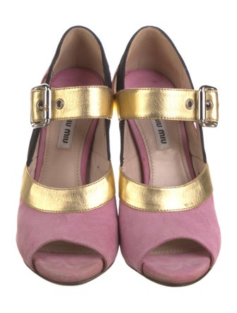 Miu Miu Suede Colorblock Pattern Sandals