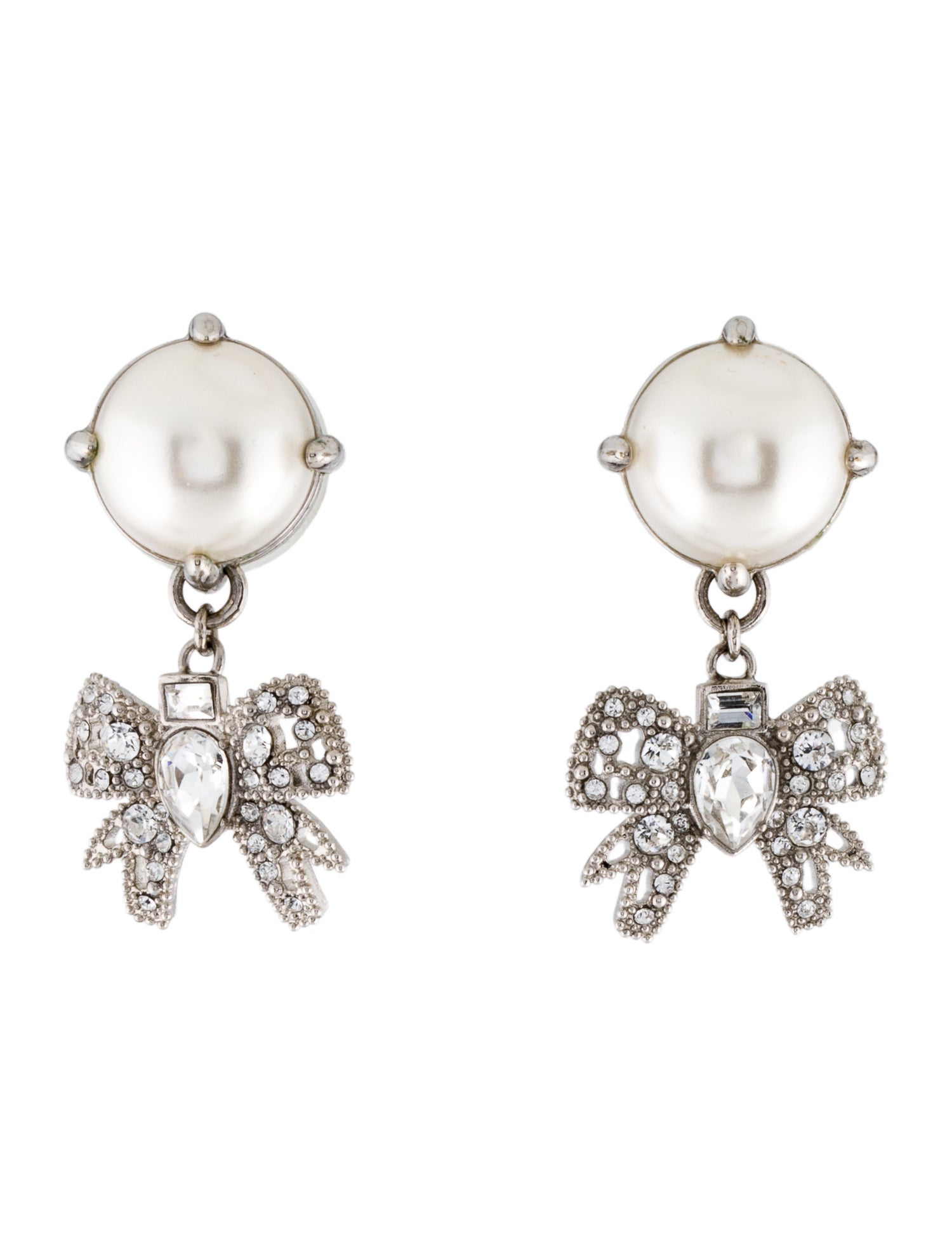 Miu Miu Faux Pearl & Crystal Bow Drop Earrings