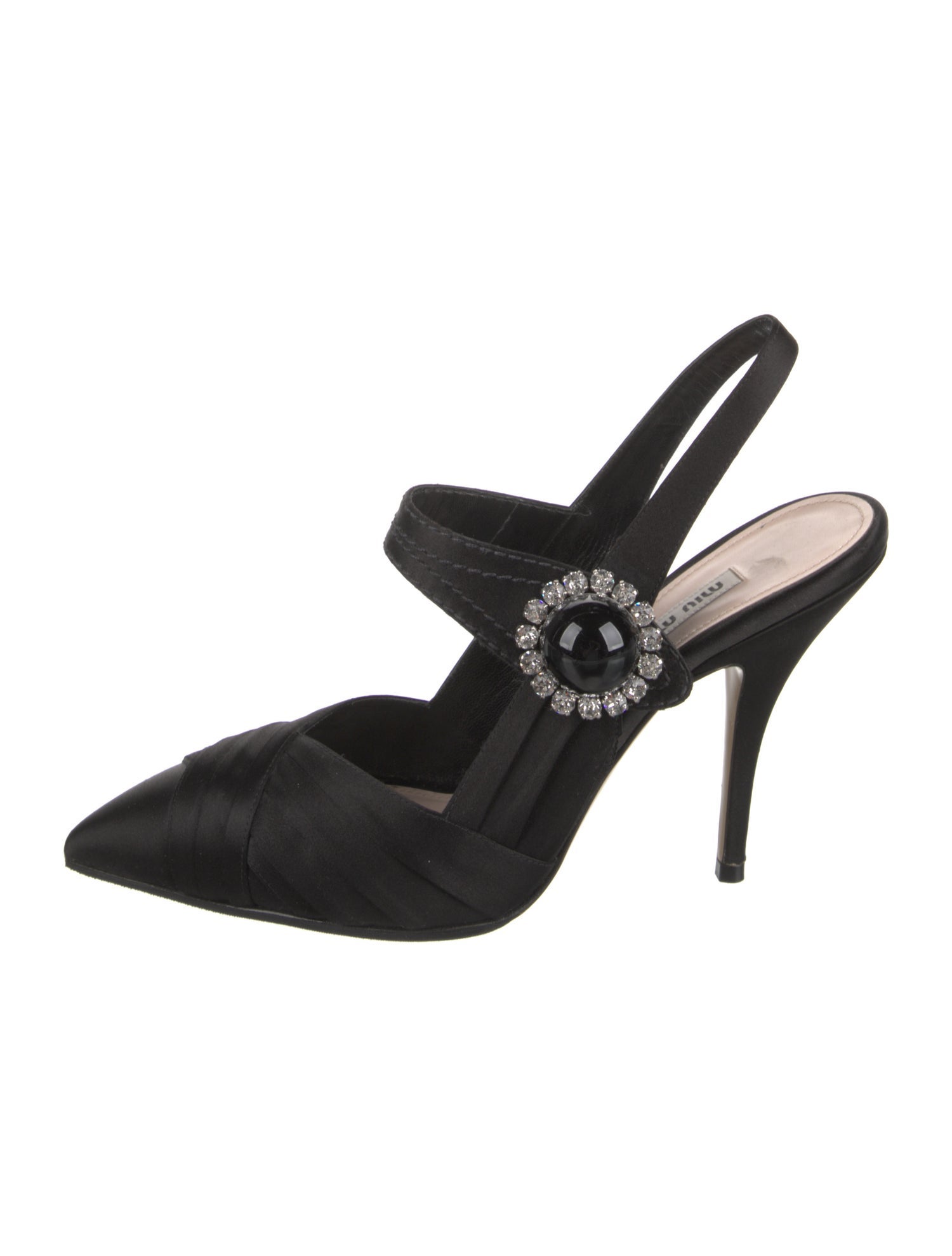 Miu Miu Satin Crystal Embellishments Slingback Pumps