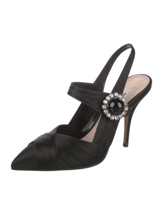 Miu Miu Satin Crystal Embellishments Slingback Pumps
