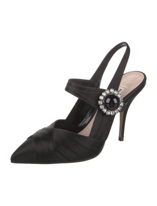 Miu Miu Satin Crystal Embellishments Slingback Pumps