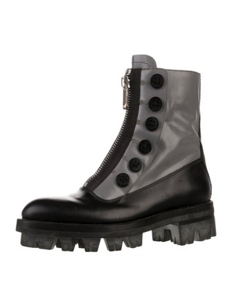 Miu Miu Leather Colorblock Pattern Combat Boots