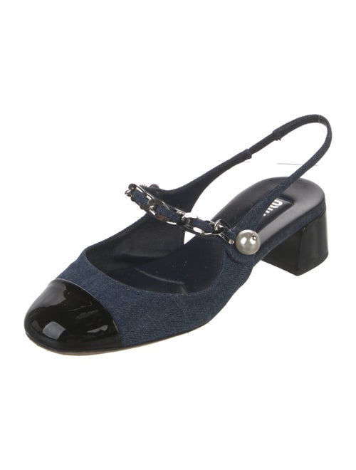 Miu Miu Denim Chain-Link Accents Slingback Pumps
