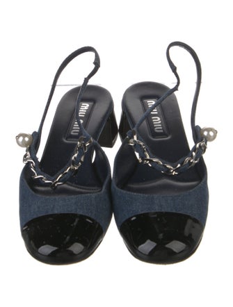 Miu Miu Denim Chain-Link Accents Slingback Pumps