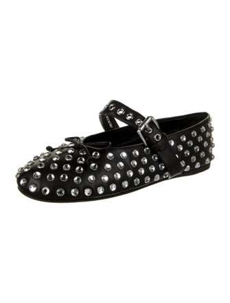Miu Miu Leather Crystal Embellishments Mary Jane Flats
