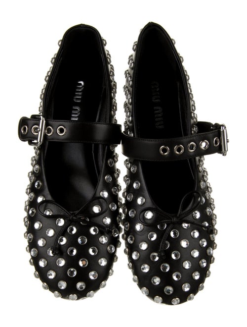 Miu Miu Leather Crystal Embellishments Mary Jane Flats