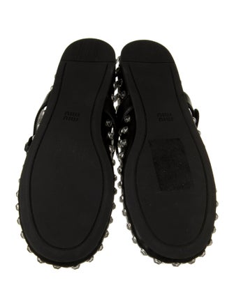 Miu Miu Leather Crystal Embellishments Mary Jane Flats