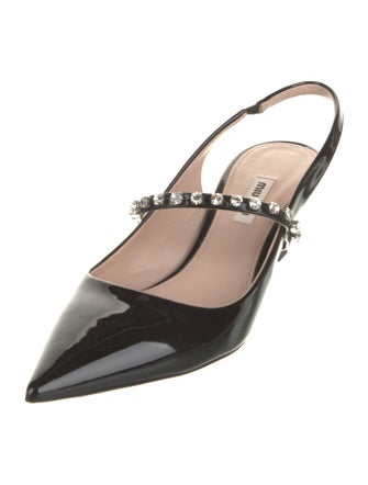 Miu Miu Patent Leather Crystal Embellishments Slingback Pumps