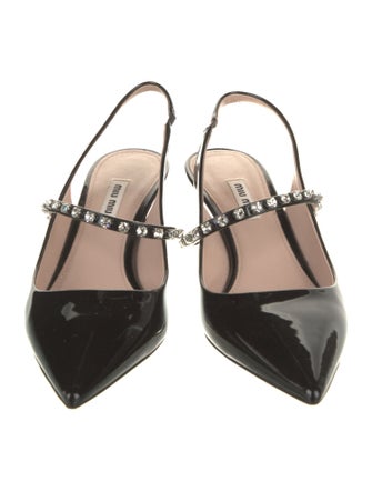 Miu Miu Patent Leather Crystal Embellishments Slingback Pumps