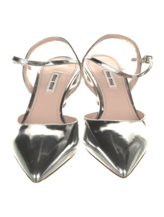 Miu Miu Patent Leather Crystal Embellishments Slingback Pumps