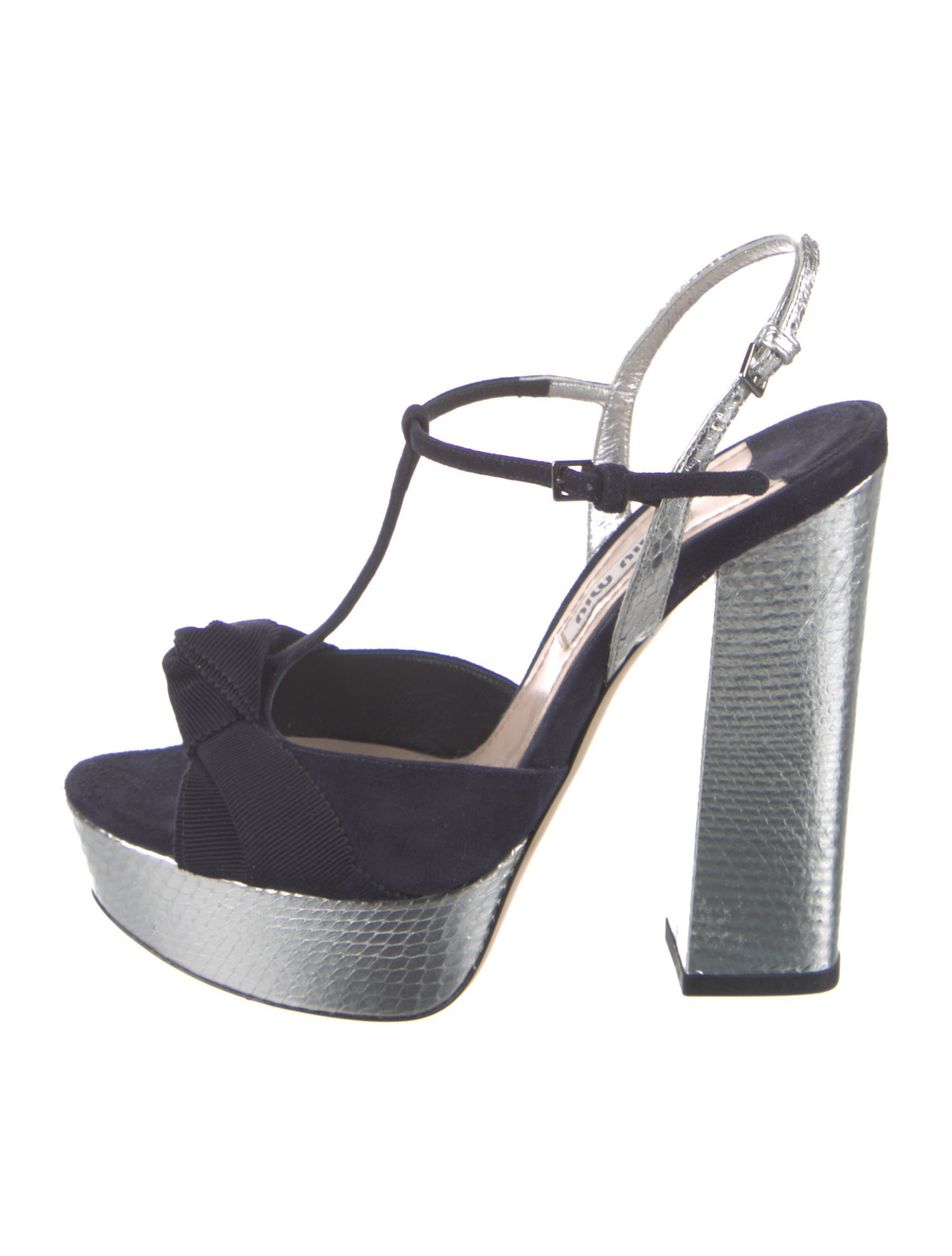 Miu Miu Suede Grosgrain Trim T-Strap Sandals