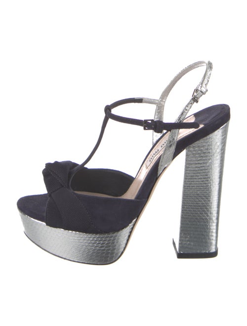 Miu Miu Suede Grosgrain Trim T-Strap Sandals