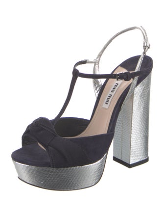 Miu Miu Suede Grosgrain Trim T-Strap Sandals