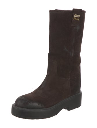 Miu Miu Suede Crystal Embellishments Moto Boots