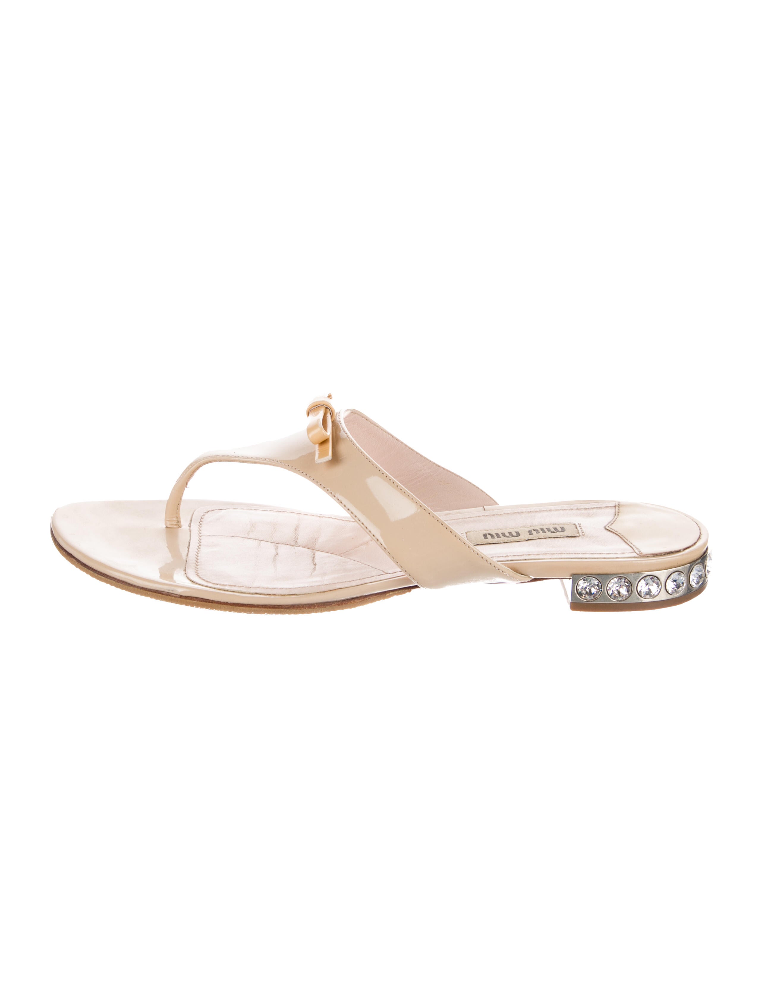 Miu Miu Patent Leather Crystal Embellishments Slides