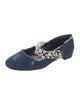 Miu Miu Faux Pearl Accents Denim Ballet Flats
