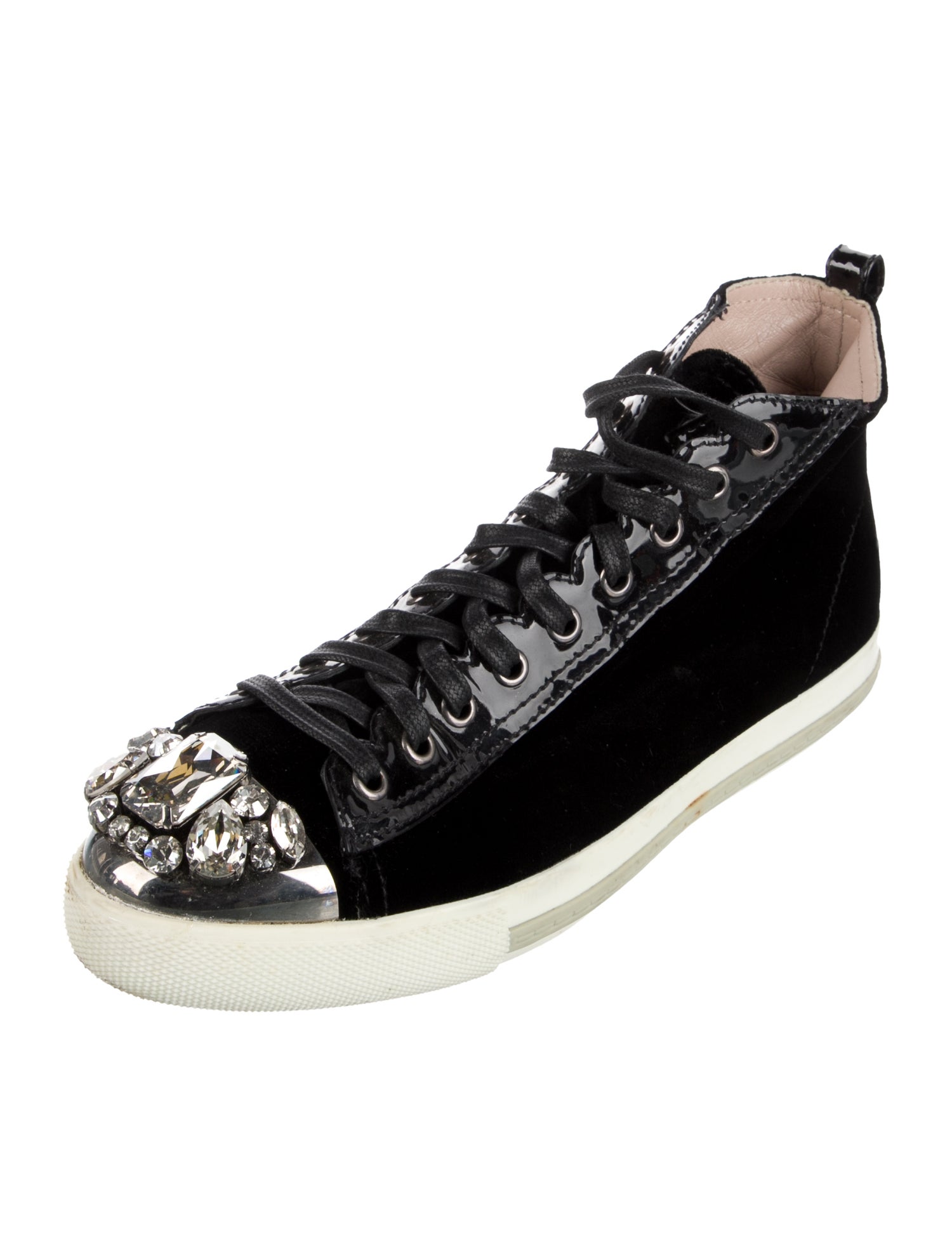 Miu Miu Velvet Crystal Embellishments Sneakers