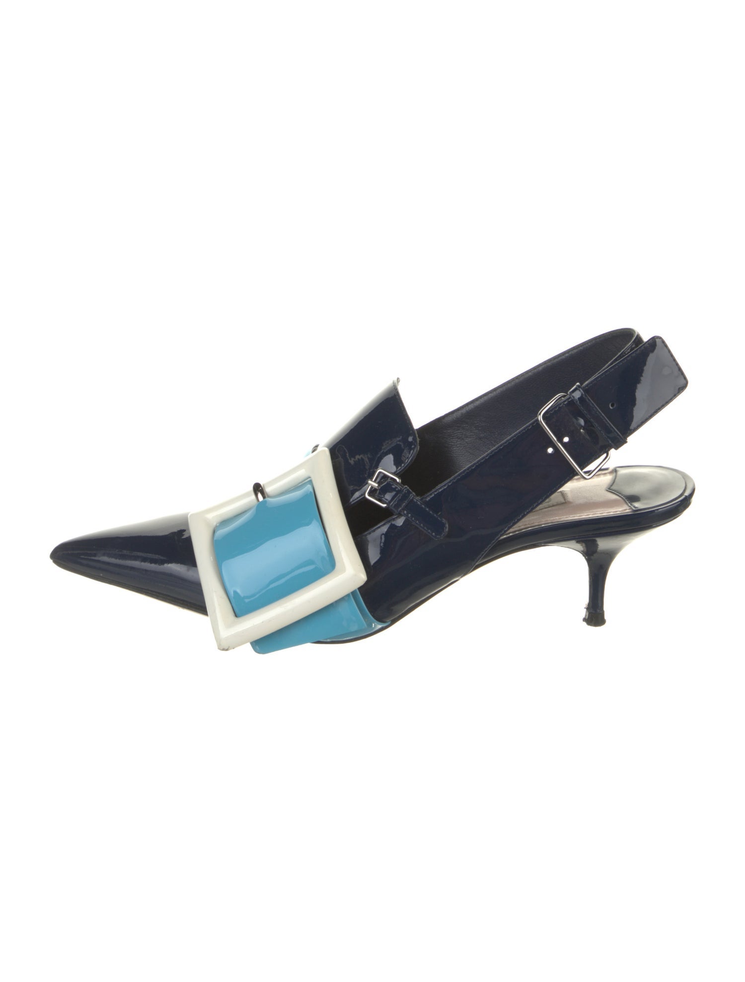 Miu Miu Patent Leather Colorblock Pattern Slingback Pumps
