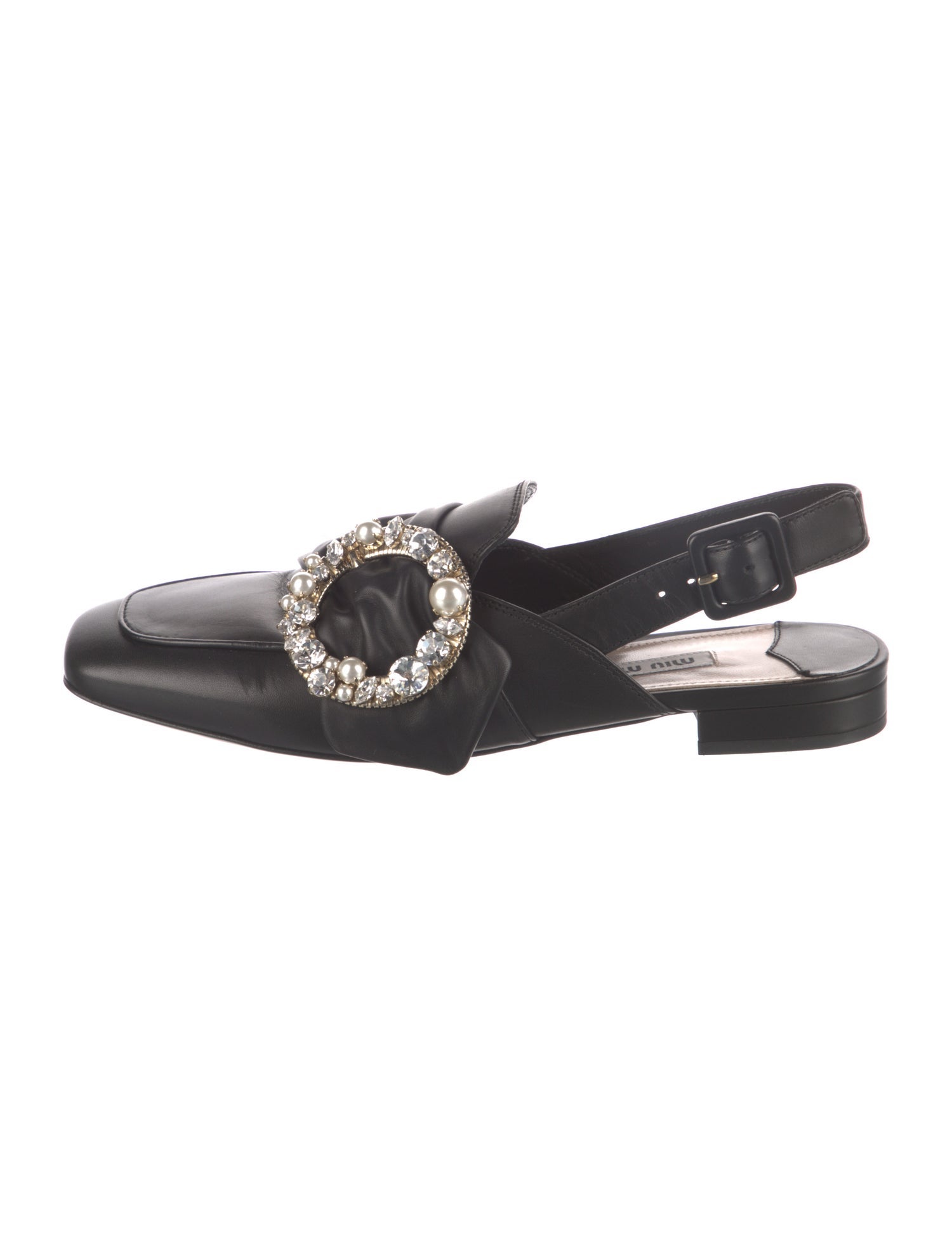 Miu Miu Leather Crystal Embellishments Slingback Flats