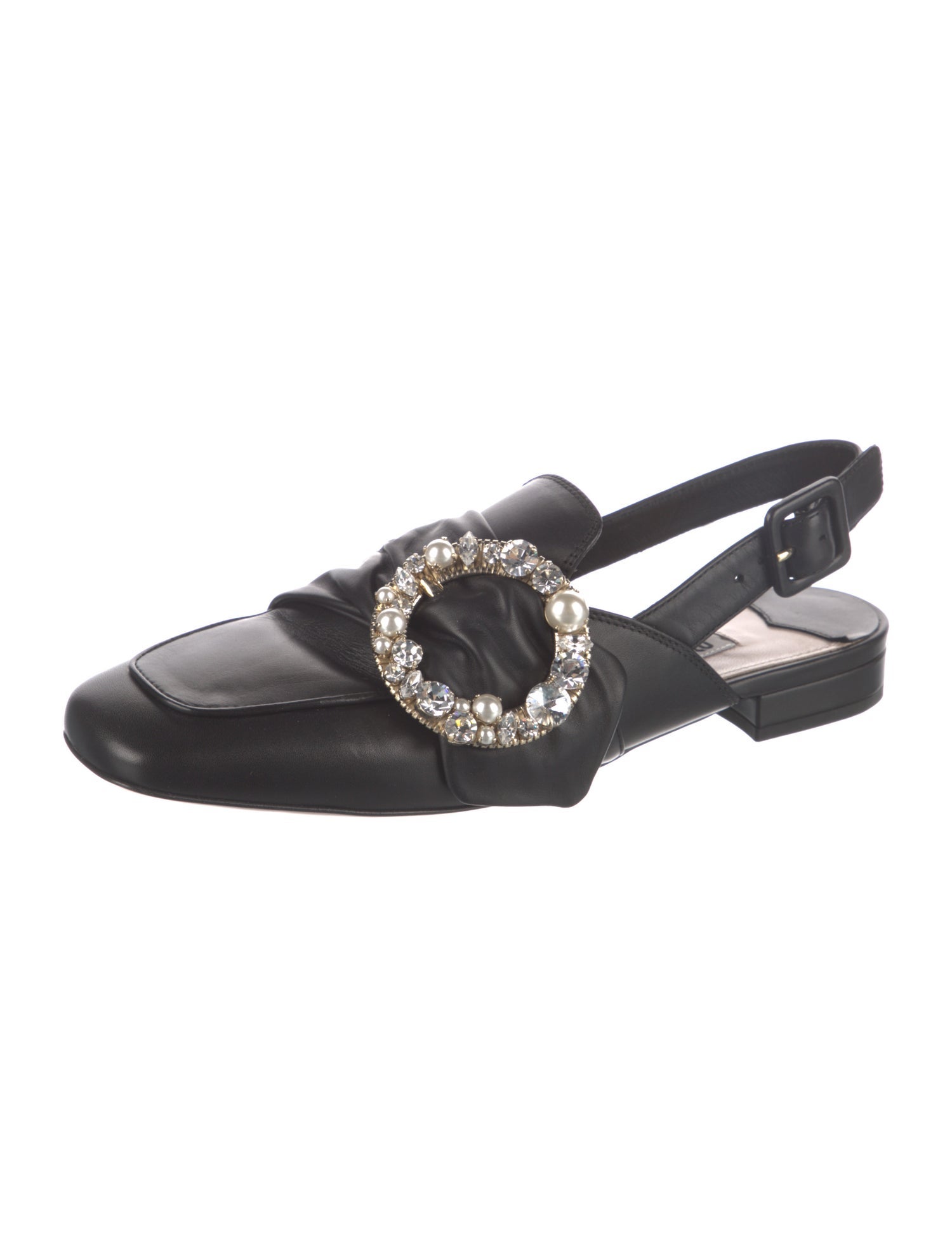 Miu Miu Leather Crystal Embellishments Slingback Flats