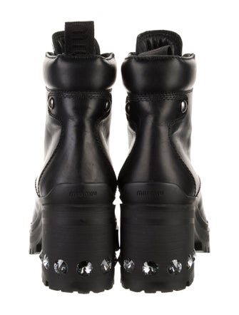 Miu Miu Leather Crystal Embellishments Combat Boots