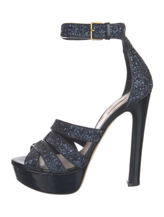 Miu Miu Glitter Leather Trim Embellishment Sandals
