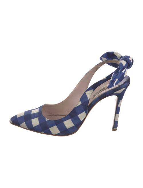 Miu Miu Plaid Print Bow Accents Slingback Pumps