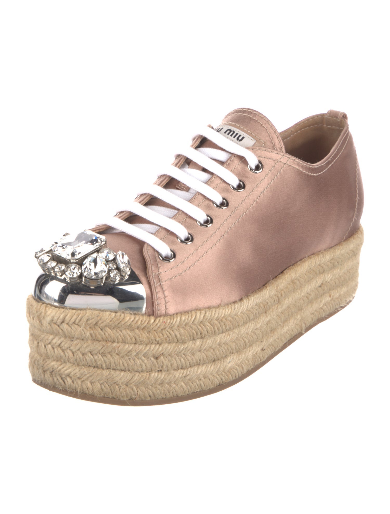 Miu Miu Satin Crystal Embellishments Espadrille Sneakers