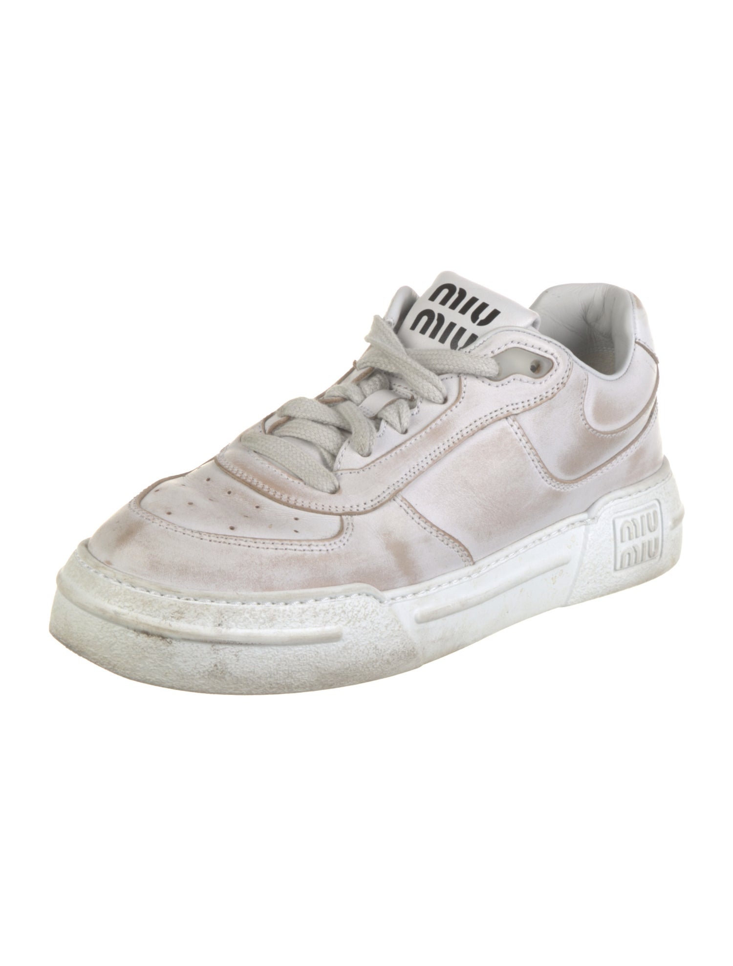 Miu Miu Leather Distressed Accents Sneakers