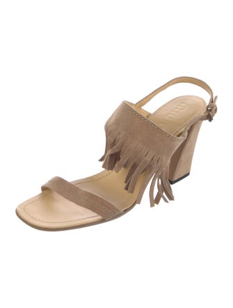 Miu Miu Suede Fringe Trim Accent Slingback Sandals