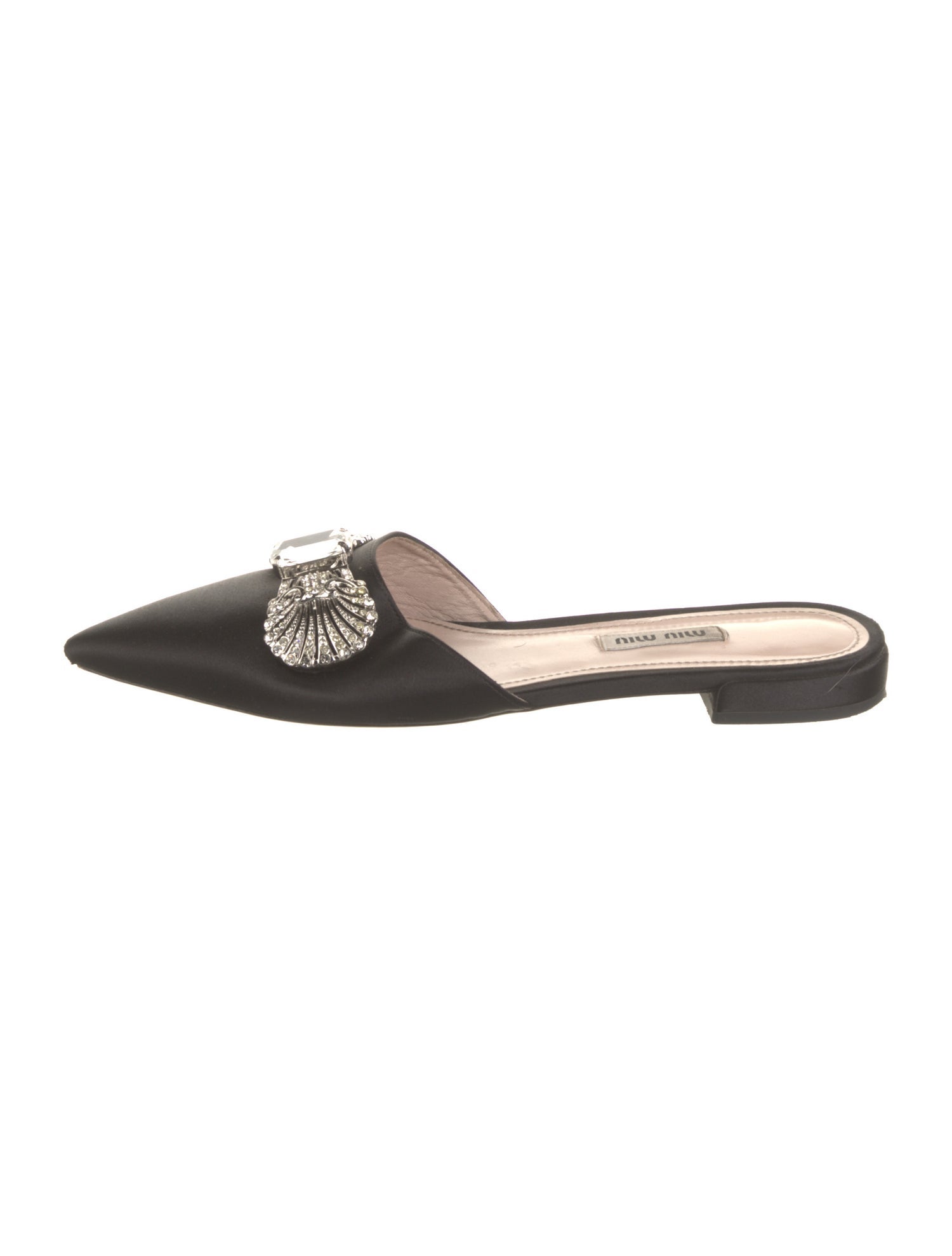 Miu Miu Satin Crystal Embellishments Mules