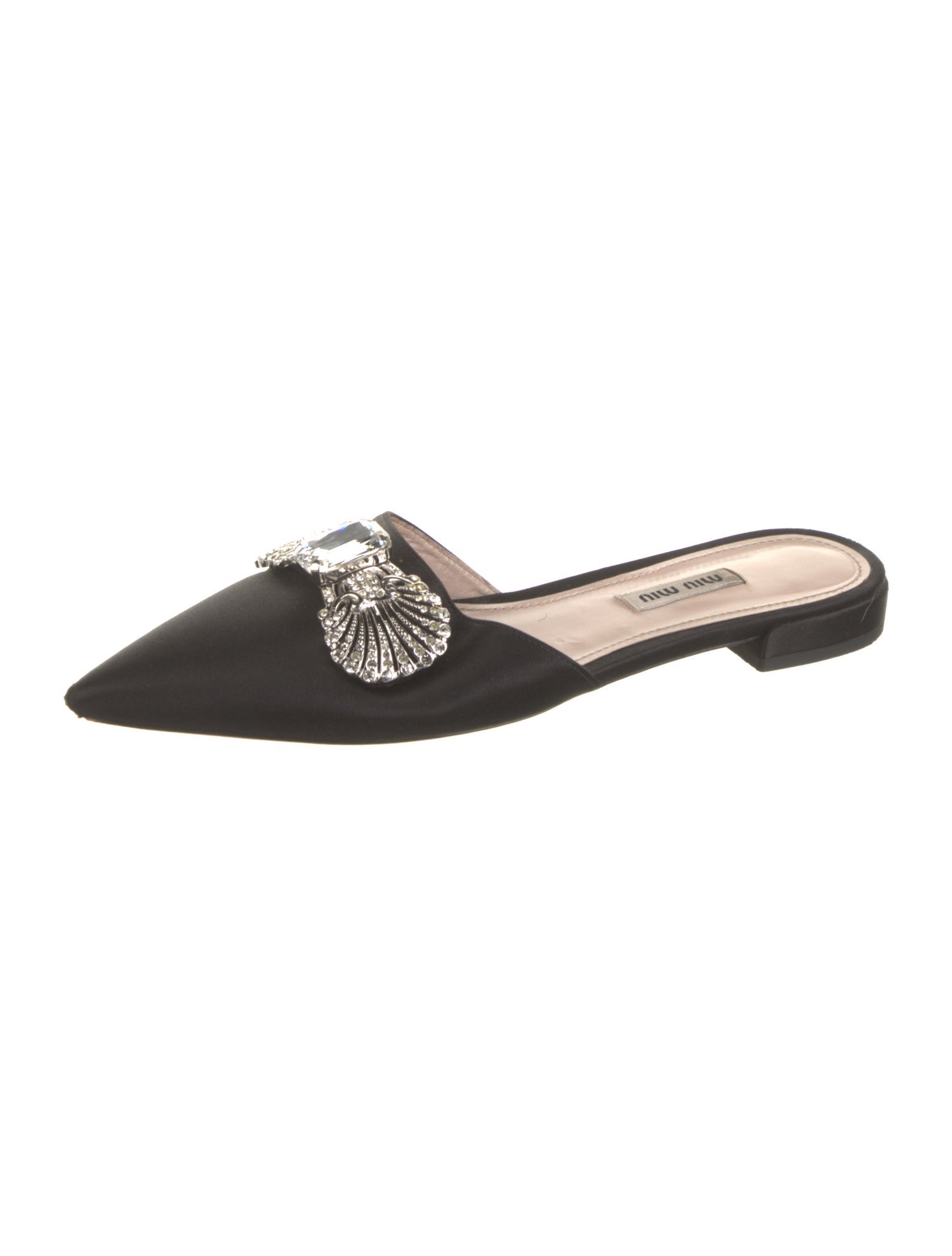 Miu Miu Satin Crystal Embellishments Mules