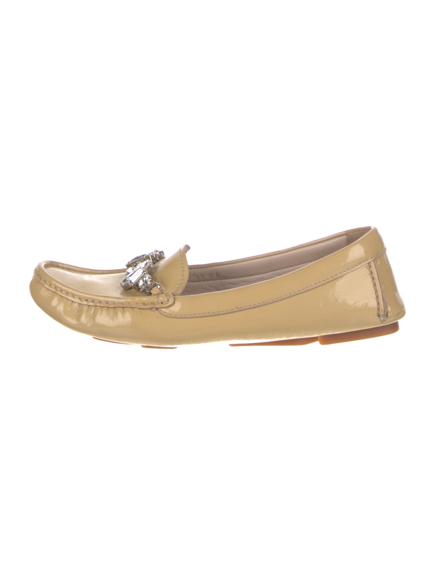 Miu Miu Patent Leather Crystal Embellishments Loafers