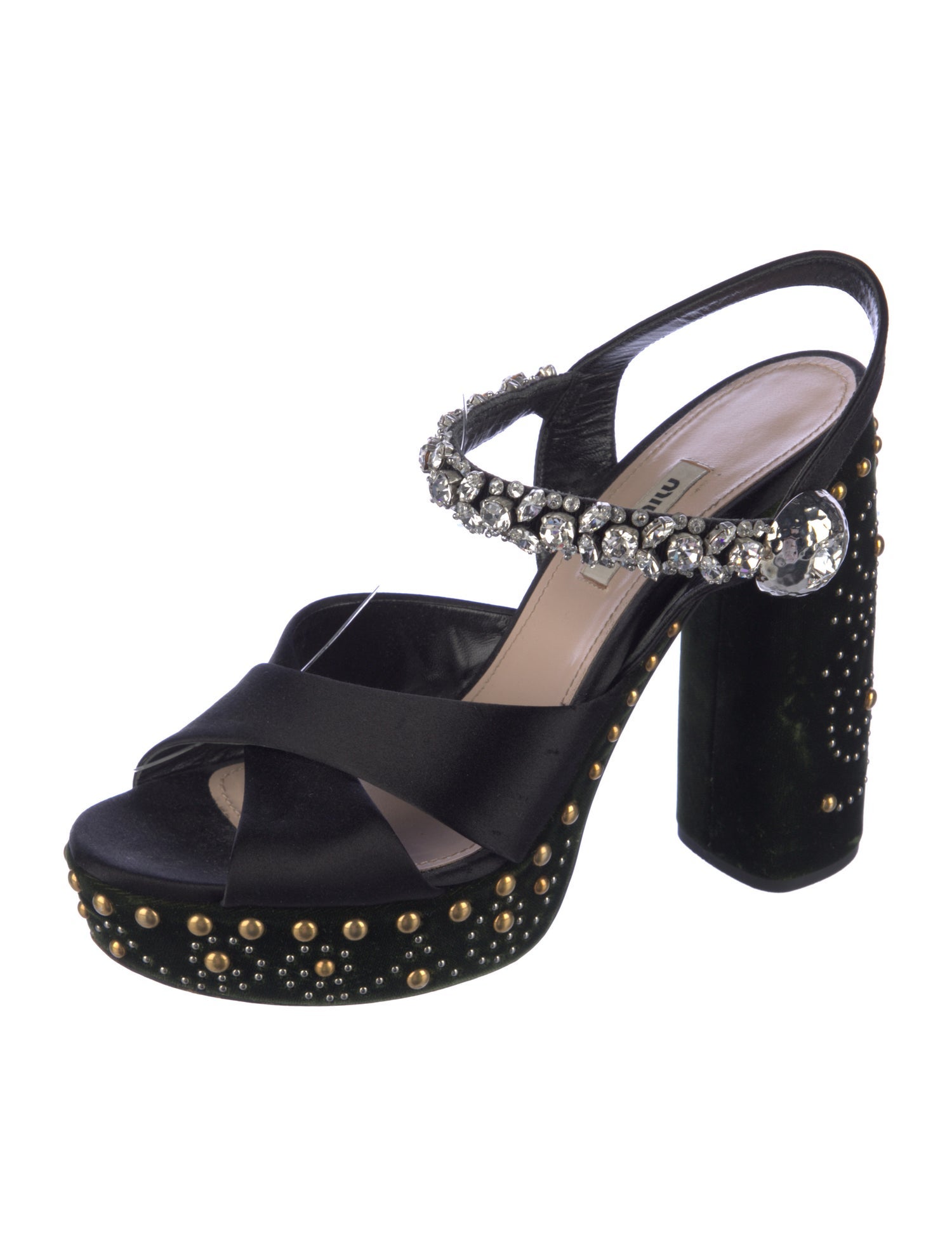 Miu Miu Satin Crystal Embellishments Mules