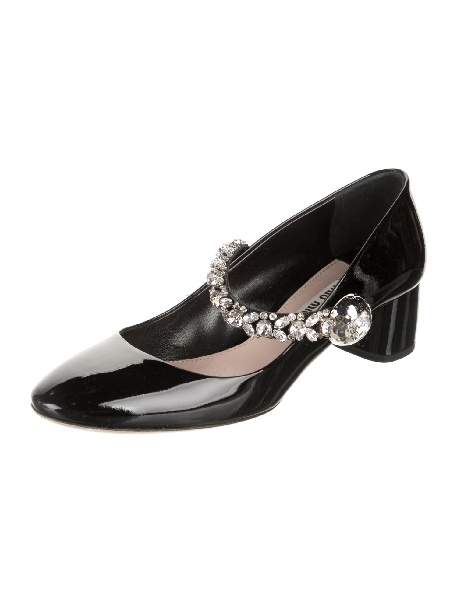 Miu Miu Patent Leather Crystal Embellishments Pumps