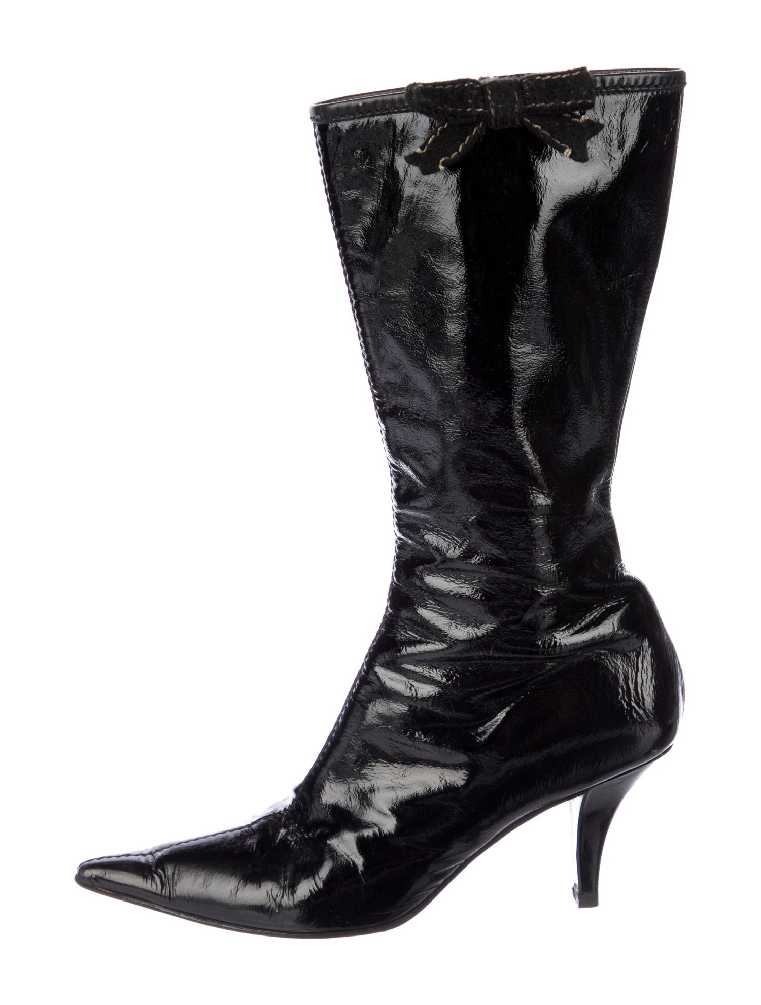 Miu Miu Patent Leather Bow Accents Boots