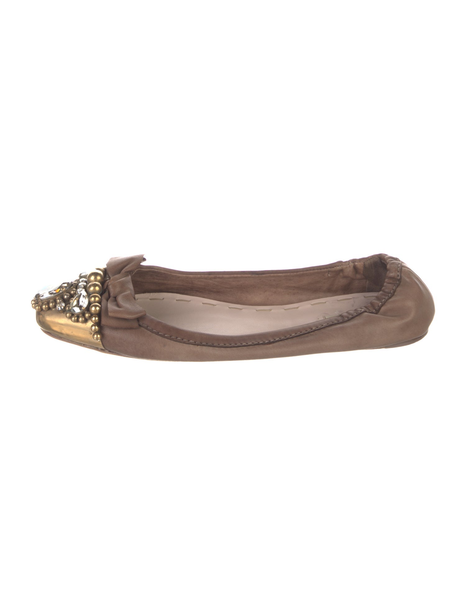 Miu Miu Leather Bow Accents Ballet Flats