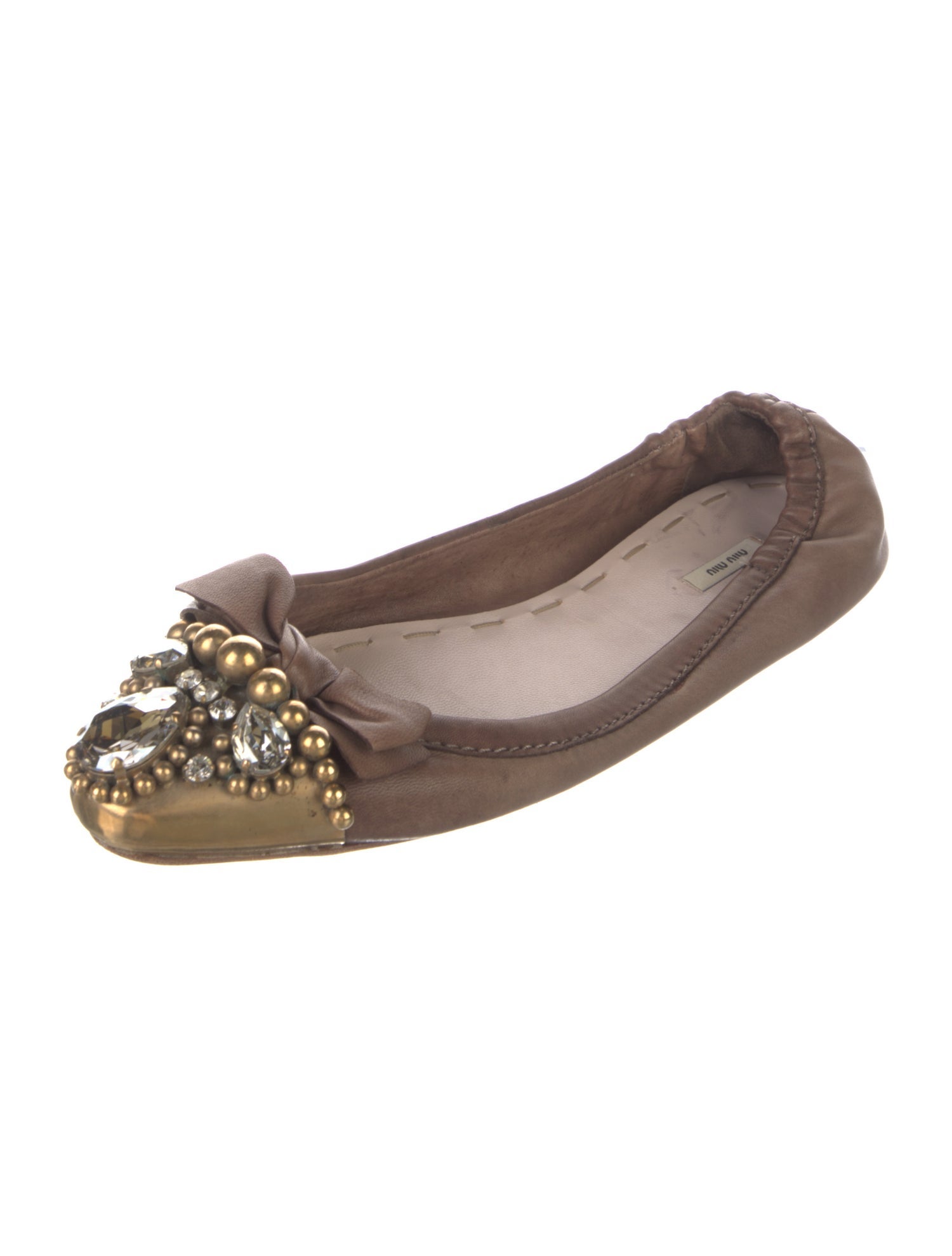 Miu Miu Leather Bow Accents Ballet Flats