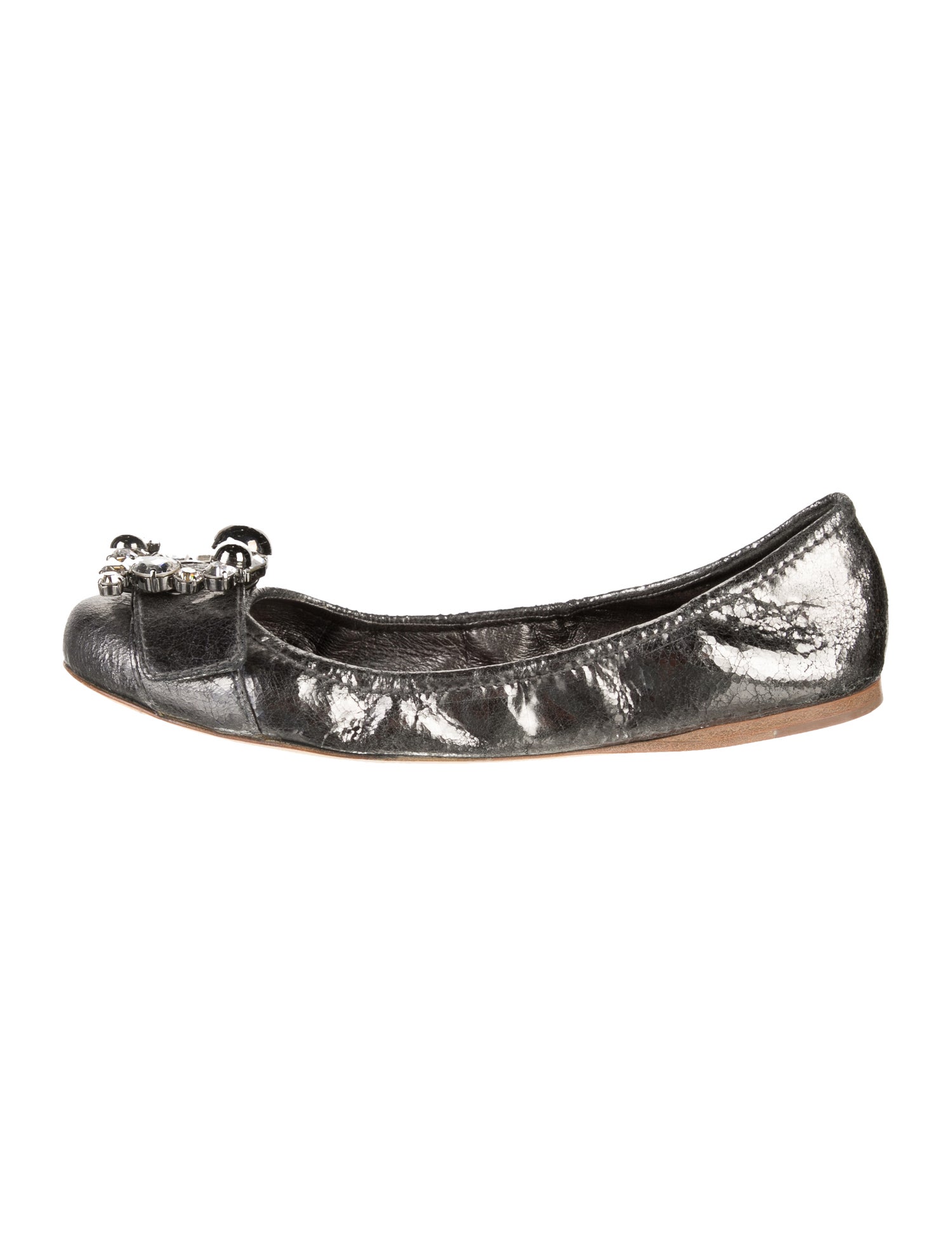 Miu Miu Leather Crystal Embellishments Ballet Flats