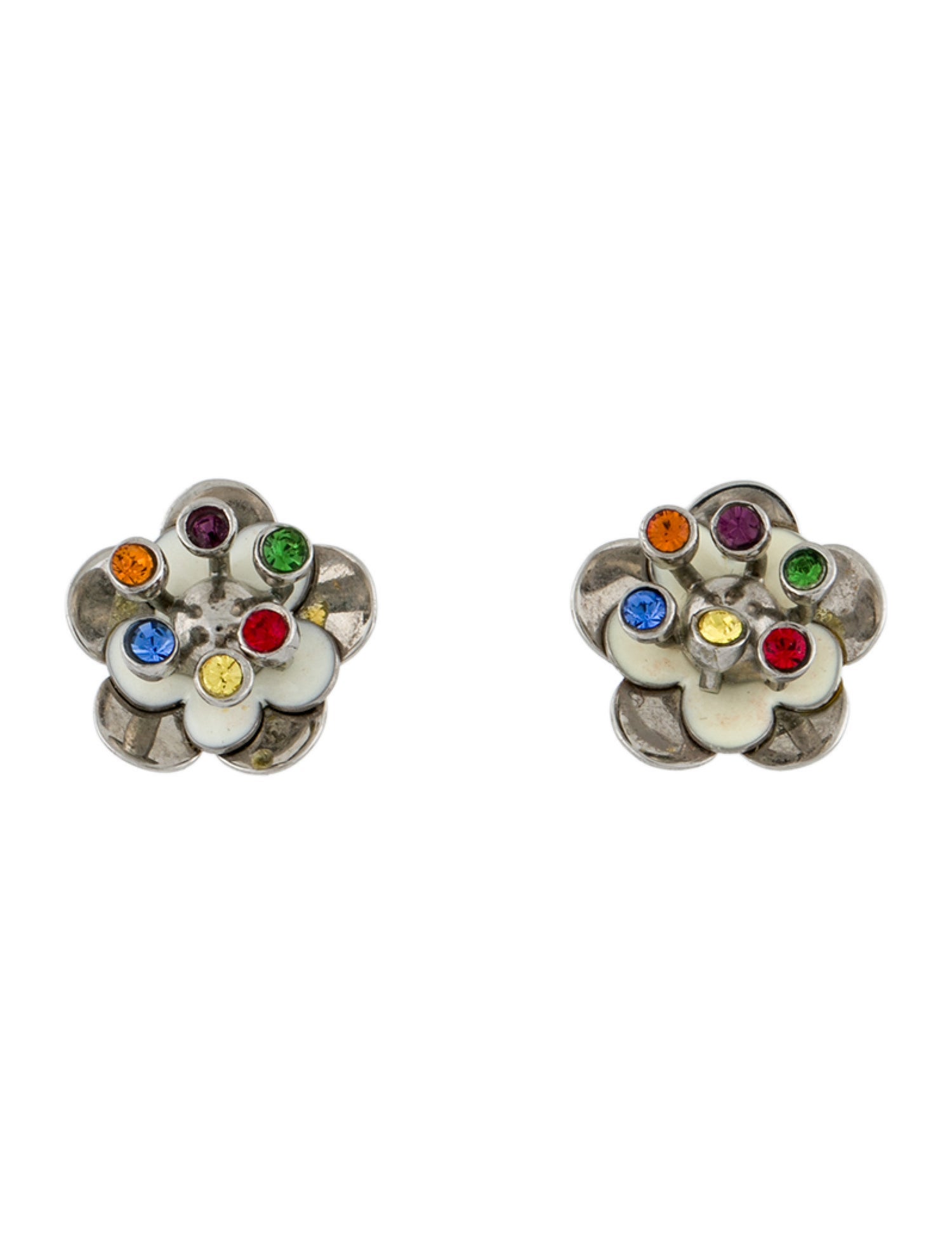 Miu Miu Crystal & Enamel Flower Stud Earrings