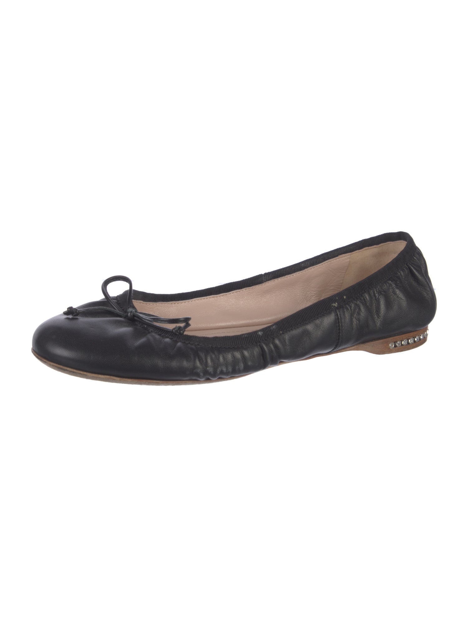 Miu Miu Leather Bow Accents Ballet Flats