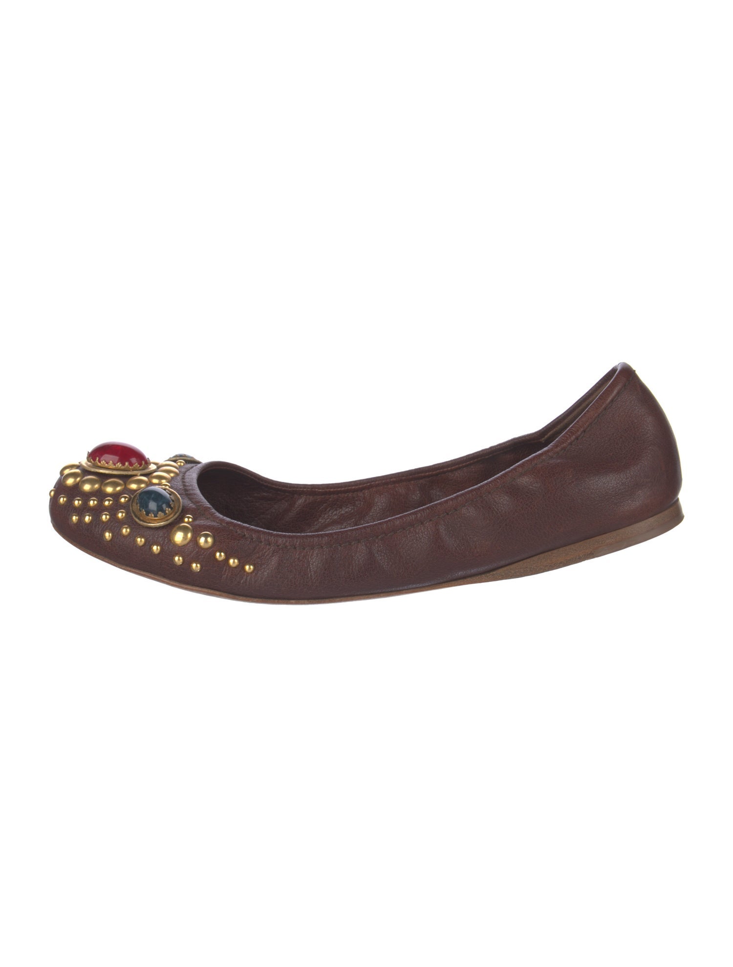 Miu Miu Leather Crystal Embellishments Ballet Flats