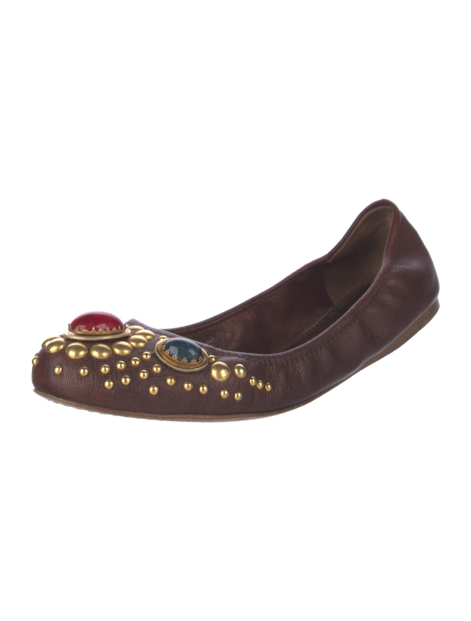 Miu Miu Leather Crystal Embellishments Ballet Flats