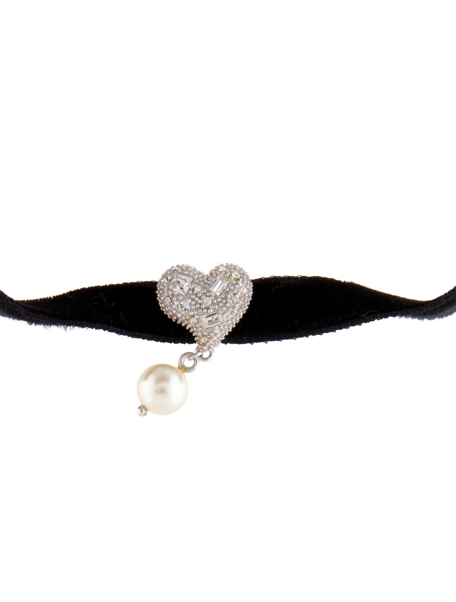 Miu Miu Crystal, Faux Pearl & Velvet Heart Choker Necklace