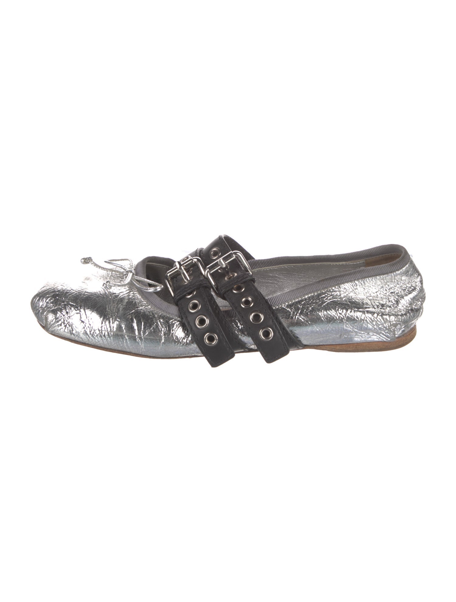 Miu Miu Leather Bow Accents Mary Jane Flats